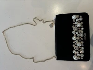Max And Co Black Suede Leather Clutch Shoulder Bag With Pearl Detail New - Picture 1 of 5