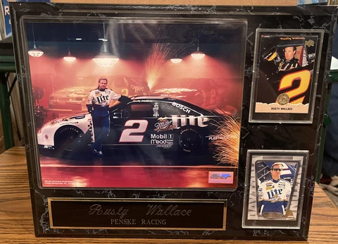 Rusty Wallace #2 Miller Lite Plaque 8X10 Photo With 2 Cards-Very Good Condition Cover