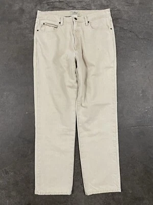 Vintage LL Bean Flannel Lined Mens Pant Jean 36x32 Creme Tan Plaid Denim Blanket - Image 1 of 4