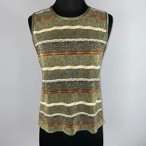 Vintage 90s Y2K Plisse Accordion Crinkle Tank Womens M Striped Animal Print OT - Bild 1 von 13