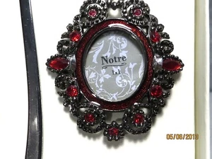 Bookmark Ornate Vintage Antique Style Metal W/ Bejeweled 1" Photo frame Pendant - Picture 1 of 11