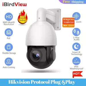Fotocamera iBirdView 4K 8MP 36X zoom POE PTZ 2 vie audio compatibile Hikvision IR US - Foto 1 di 16