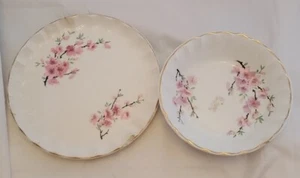 W S George Bolero Saucer & Dessert Bowl Peach Blossom Set Of 2 vintage DAMAGED - Picture 1 of 14