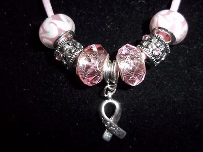 PINK Handmade Tibetan Silver CANCER AWARENESS "Hope" Charm Crystal Necklace N-22 - Image 1 of 3