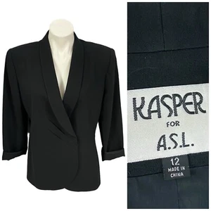 Kasper Blazer Women 12 Black Classic Minimalist Work Basic Office Capsule Jacket - Picture 1 of 13