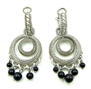 Judith Ripka Black Onyx Drop Bead Dangle Sterling Earrings - Hallmarked - Picture 1 of 3