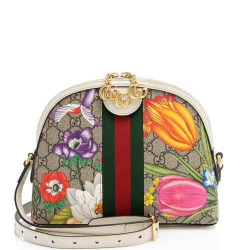 Borsa a tracolla piccola Gucci GG Supreme Flora Ophidia Dome