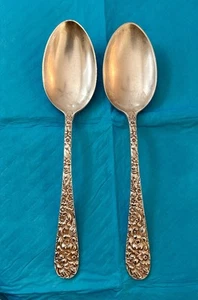 Vintage Steiff 8.5 Inch Sterling Silver Rose Pattern Serving Spoons - Picture 1 of 6