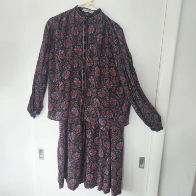 Vintage Emanuel Ungaro Parallele SET Shirt Skirt 8 Paisley Floral Italy 80s - Image 1 of 4