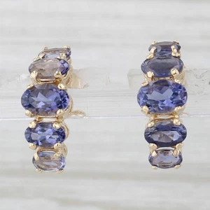 2.28ctw Iolite Journey Drop Earrings 14k Yellow Gold Half Hoop - Picture 1 of 6