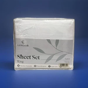 LuxClub Bedding Sheet Set 6PC King Size Solid Performance Soft White - Picture 1 of 2