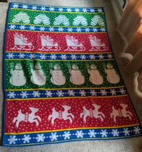 San Marcos Vintage Heavy Christmas Blanket-80” x 60”-Snowman, Reindeer, Sleigh+ - Picture 1 of 14