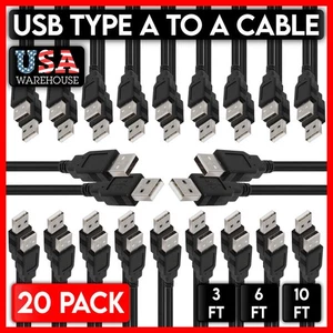 20 Pack USB Type A Male to Male Cable Data Sync Cord Portable Hard Drive Cable - Picture 1 of 9