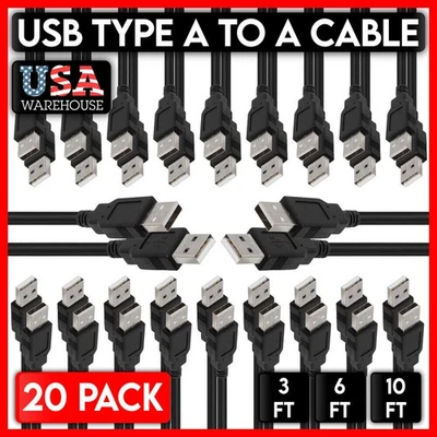 20 Pack USB Type A Male to Male Cable Data Sync Cord Portable Hard Drive Cable - Image 1 of 4