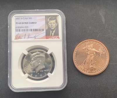 2002-S Proof Kennedy Half Dollar 50c NGC PF69 + 1 oz FREE copper coin Liberty  - Image 1 of 3