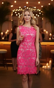 18 Mujeres Vestido Vaina Sin Mangas Encaje Rosa Fucsia Desnudo Cóctel Fiesta Boda - Imagen 1 de 18