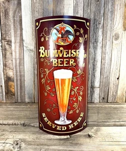 Insegna Budweiser Birra Anheuser Busch 17" Forma Laminata Metallo Alluminio Garage Bar Nuova - Foto 1 di 5