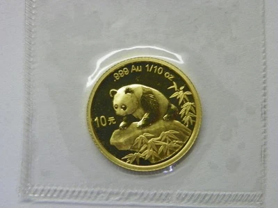 Moneda de oro sellada China Panda 1999 .999 1/10 fecha grande Foto 1 de 4