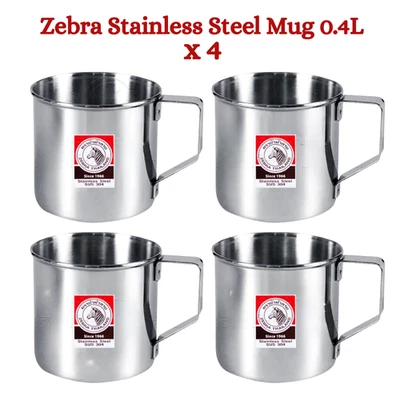4 x Zebra 0,4 L Tazza in Acciaio Inox Tazza da Campeggio Viaggio Esterno con ... - Immagine 1 di 4
