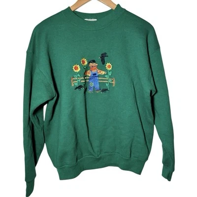 Vintage 90s Peanut Butter And Jelly Halloween Scarecrow Green Sweatshirt Medium - Image 1 of 4