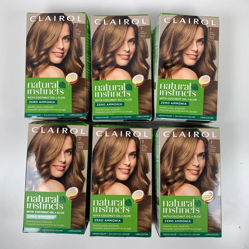 (6) Tintura de cabelo Clairol Natural Instincts 7 problemas de caixa vegana loira escura - Imagem 1 de 4