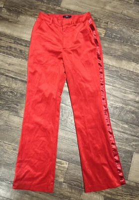 7 For All Mankind 红色天鹅绒缎面燕尾服条纹阔腿裤,尺寸 2 假日 — 第 1/4 张图片
