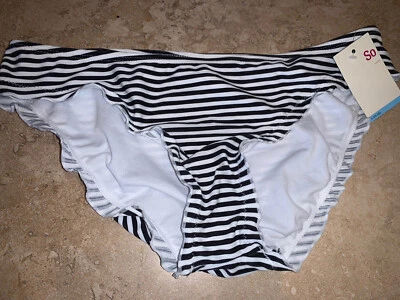 Новый с ярлыками SO черный белый полоски оборки края хипстер бикини низ Lg 11-13 $26 - Изображение 1 из 2