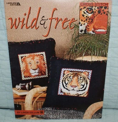 Wild & Free Cross Stitch Craft Book Linda Gillum Lion Tiger Rain Forest Elephant - Image 1 of 4