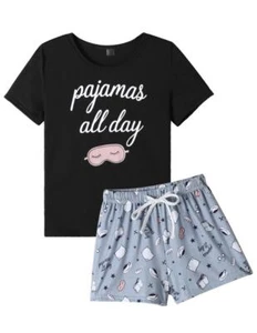 Pajama Set For Women Cute PJS Summer Short Sleeve Shorts Sleepwear Comfortable - Picture 1 of 7