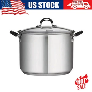 Stainless Steel Covered Stock Pot 16 Qt Kitchen Stew Stockpot Tempered Glass Lid - Picture 1 of 6