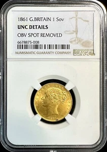 1861 Great Britain 1 Sovereign Gold Coin NGC UNC Details - Picture 1 of 2