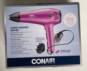 Conair 209BCX 1875 Watt Cord-Keeper Hair Dryer, PINK New, 3 Heats, 2 Speeds New - Picture 1 of 6