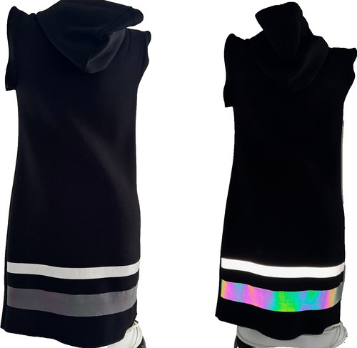 Abito con cappuccio T BY ALEXANDER WANG nero neoprene RIFLETTENTE arcobaleno SCUBA XS Mini