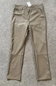 H&M Faux Leather Trousers Straight Ankle Taupe UK 14 NEW - Picture 1 of 11