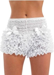 Women`s White Ruffle Pants Adult Lace Frilly Shorts for Burlesque Costume - Picture 1 of 2