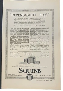 Publicidad publicitaria Squibb Dependability Plus 1922 vintage - Imagen 1 de 2