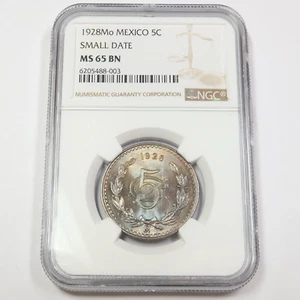 1928 Mo NGC MS65 BN - SMALL DATE - MEXICO - TONED 5C Five Centavos Coin #43527A - Picture 1 of 4