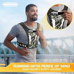 PRORUNNER ® Hi Vis Running Vest, Phone Holder, Lightweight, Water Bottle Pocket - Picture 1 of 7
