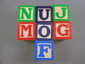 LOT 7 Vtg Playskool Wood Color Embossed Alphabet Letters Building Blocks - Picture 1 of 3