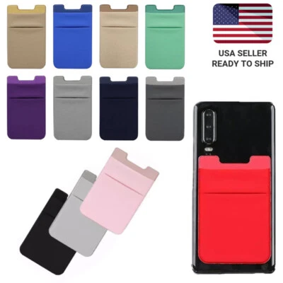 Two Pockets Cell Phone Credit Card Holder Wallet Sticker Key Adhesive Lycra  - Image 1 of 4