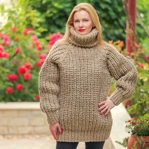 Ivory beige wool sweater itchy jumper organic wool pullover SuperTanya XL-XXL - Picture 1 of 6
