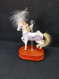 Vintage Music Box Armored Carousel Horse Sankyo White Porcelain Style Purple - Picture 1 of 16