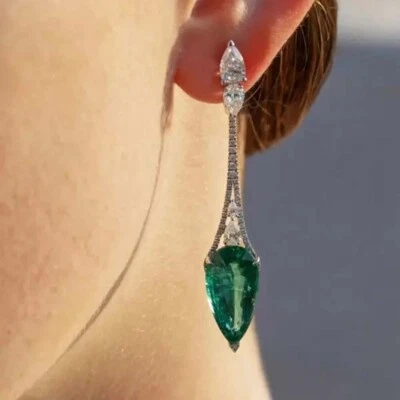 With Free Gift Christmas Drop Earrings Lab Created Emerald 14K White Gold Plated - Image 1 of 4