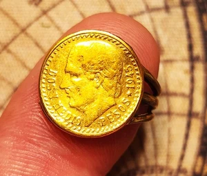 1945 Mexico Gold 2 1/2 Pesos Coin on Partial Ring, Marked 14K - Picture 1 of 6
