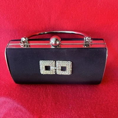 Stephanie черный атласный кристалл сумочки застежки вечерняя сумка с 22» цепочка через плечо - Изображение 1 из 4