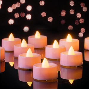 Rosa LED Teelichter Kerzen, 24 Stück batteriebetrieben flammenlose Teelichter, lang - Bild 1 von 12