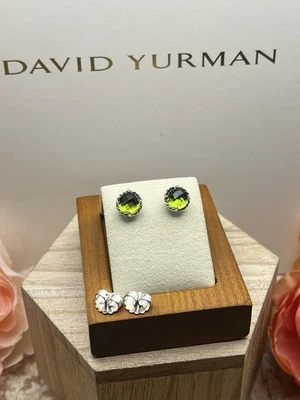 Pendientes pequeños redondos David Yurman Chatelaine de ley con peridoto .925 Foto 1 de 4