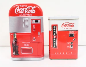 VINTAGE COCA-COLA COLLECTIBLE VENDING MACHINE METAL TIN CAN CONTAINER LOT OF 2 - Picture 1 of 12
