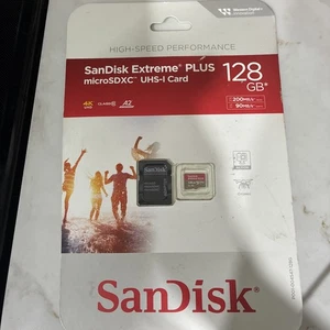 SanDisk Extreme PLUS microSDXC UHS-I card 128GB A2 Performance SDSQXBD-128G-AJLM - Picture 1 of 2