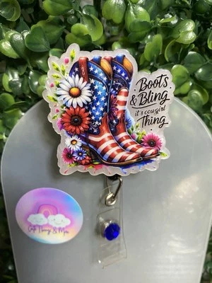 Lindo carrete de insignia retráctil Western Boot soporte de identificación de trabajo clip nombre etiqueta regalo de enfermera Foto 1 de 4